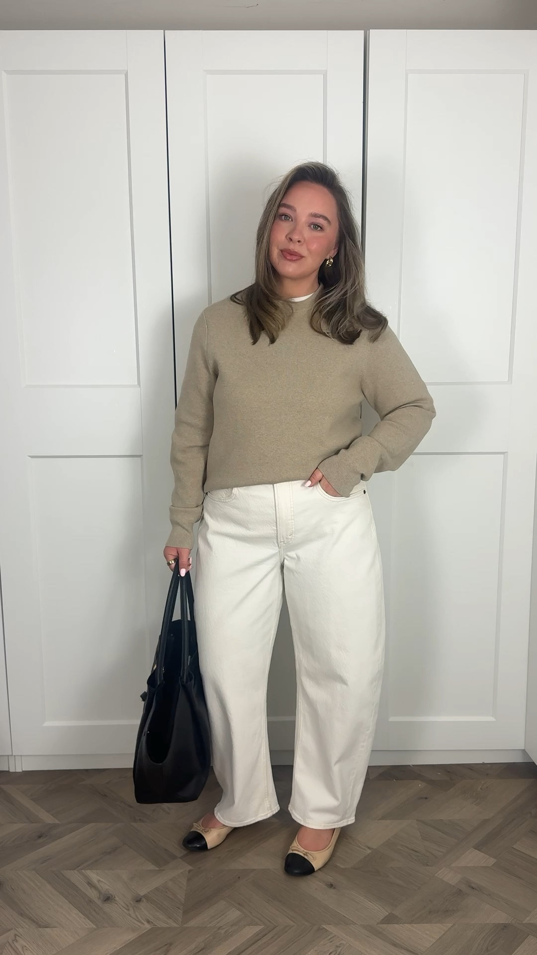 Smart casual OOTD - I’m a UK14, 5ft 2 and a half and wear:
- a small in the tshirt 
- a medium in the knit/sweatshirt
- 31 short in the jeans 

Spring outfit / barrel jeans / midsize outfit / daily outfit inspo 

#LTKpetite #LTKspring #LTKmidsize
