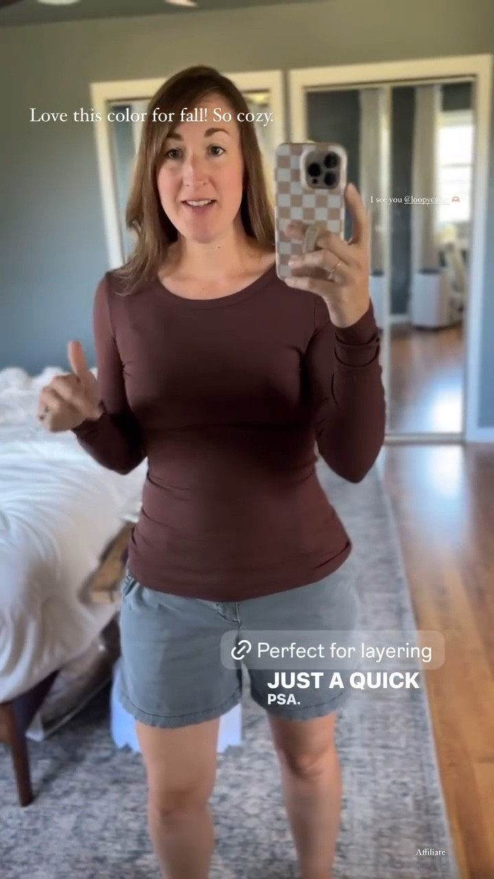 Love this color for fall! So cozy. Perfect long sleeved ribbed tee for layering. I’m in a medium but could size up to a large for a looser fit  

#LTKVideo #LTKFindsUnder50 #LTKSeasonal