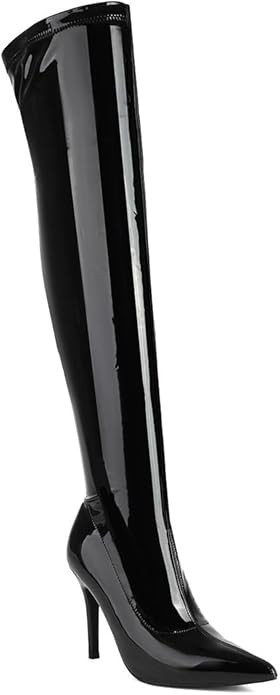Feinlina Women's Black Over The Knee Boots Sexy Pointed Toe Patent Leather Thigh High Boots | Amazon (US)