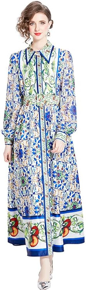 LAI MENG FIVE CATS Women's Floral Print Maxi Dress Flowy Casual Button Up Long Dress | Amazon (US)