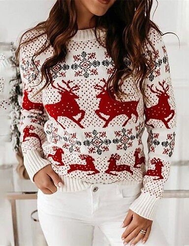 Women's Ugly Christmas Sweater Pullover Sweater Jumper Knit Knitted Animal Crew Neck Stylish Casu... | Lightinthebox