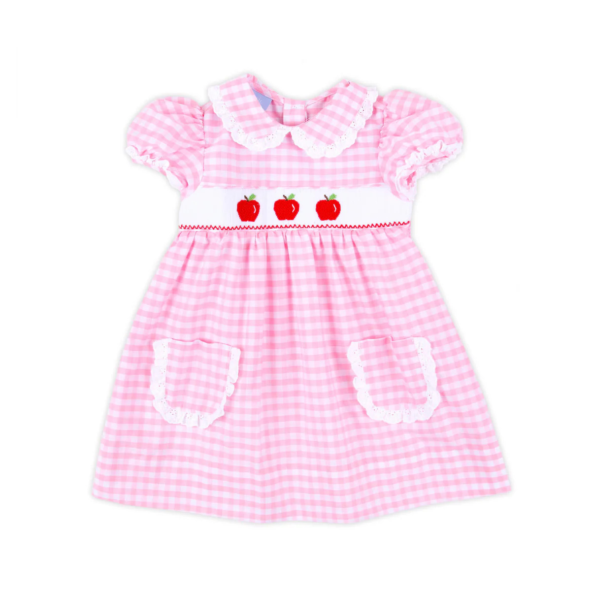 Apple Trio Pink Gingham Smocked Cassie Dress | Classic Whimsy