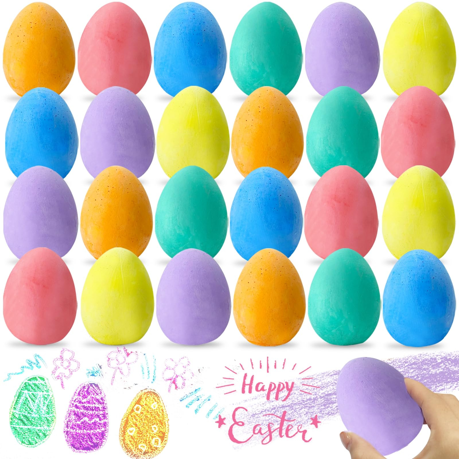 AMENON 24 Pack Easter Sidewalk Chalk Large Size 6 Colors Easter Basket Stuffers Colorful Egg Chal... | Amazon (US)