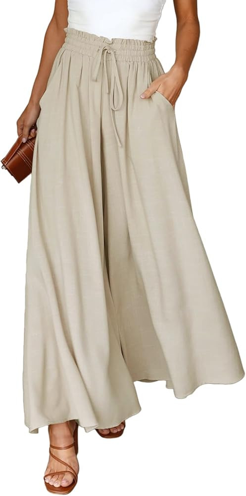 Dokotoo Pants for Women Casual Elastic Waist Wide Leg Pants with Pockets | Amazon (US)