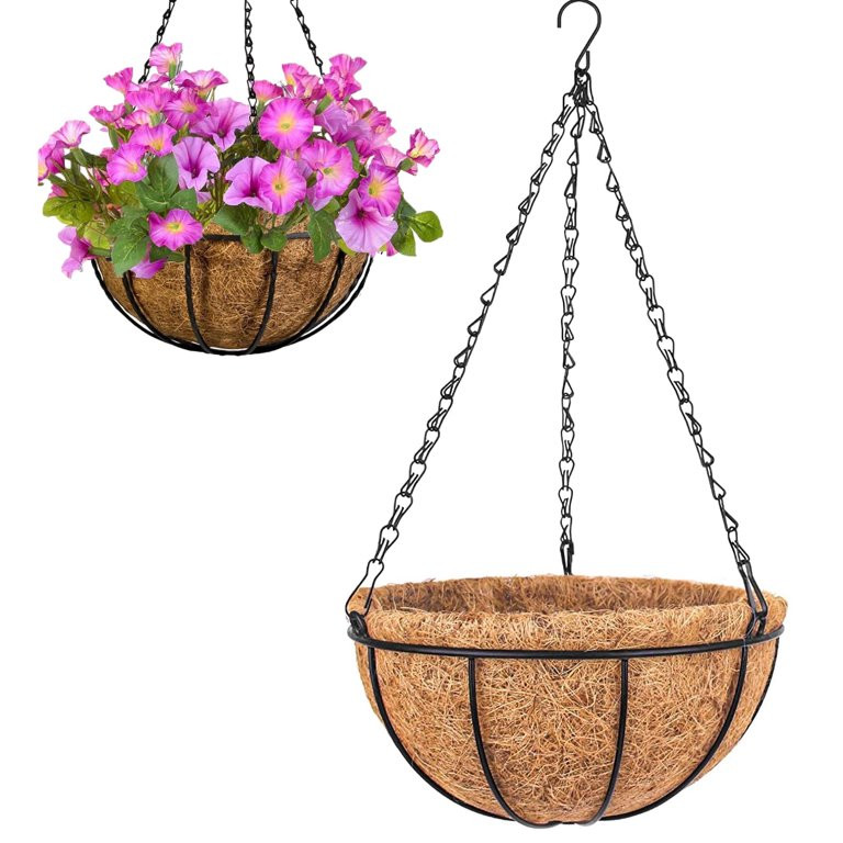 Hanging Plant Basket Flower Holder (1 Pack, 8 inch)-Metal Wire Hanging Basket Planter with Coco F... | Walmart (US)