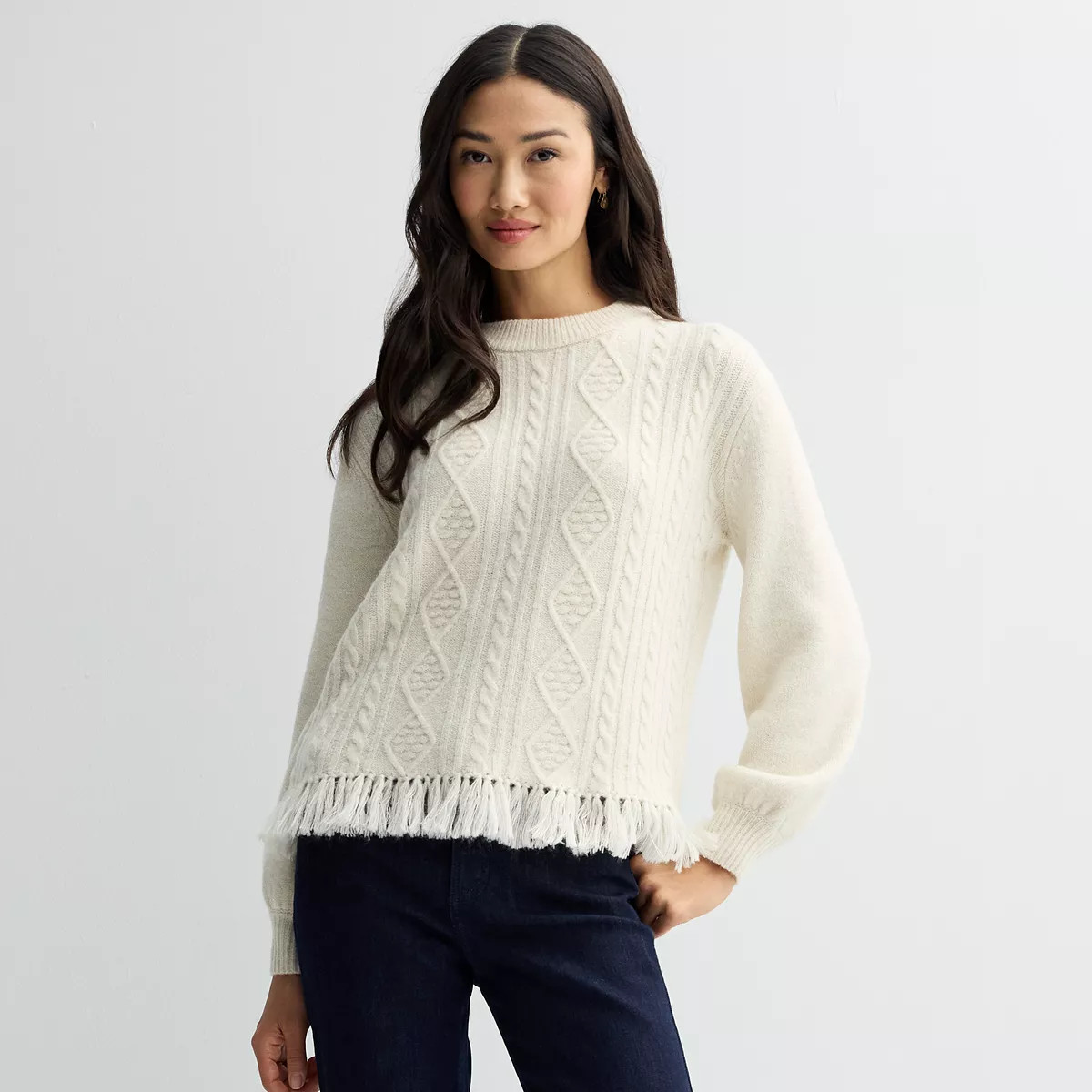 Women's Farmers Market Cable Fringe Hem Sweater | Kohl's