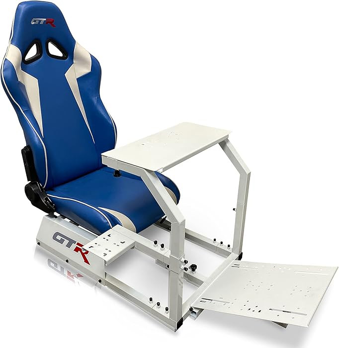 GTR Simulator GTA Model White Frame with Adjustable Blue White Leatherette Racing Seat Racing Dri... | Amazon (US)