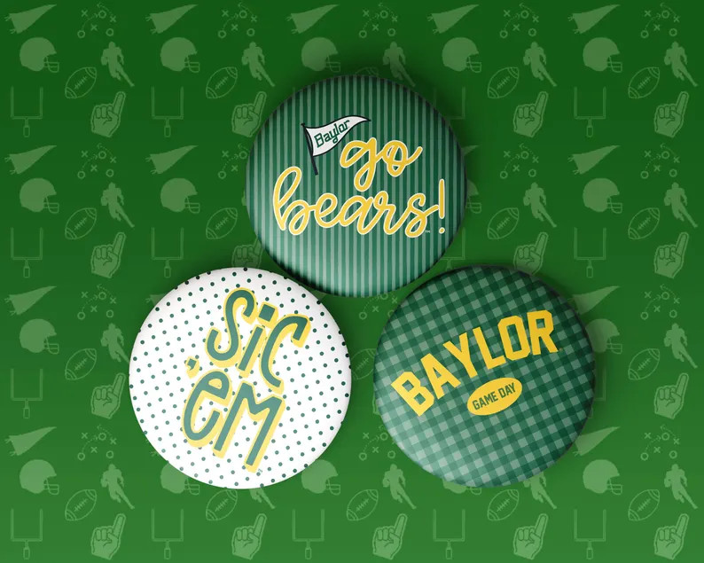 Baylor University Game Day Buttons | Gameday Pins | College Football | Tailgate Buttons | Pinback... | Etsy (Global)