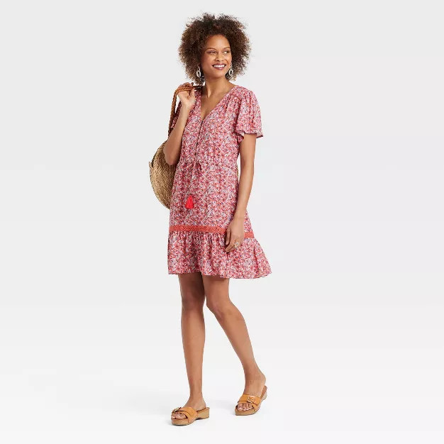 Women's Flutter Short Sleeve Button-Front Dress - Knox Rose™ | Target