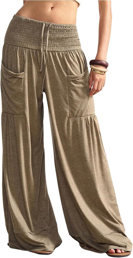 SOLY HUX Women's Boho Wide Leg Flowy Bagyy Palazzo Pants with Pockets | Amazon (US)