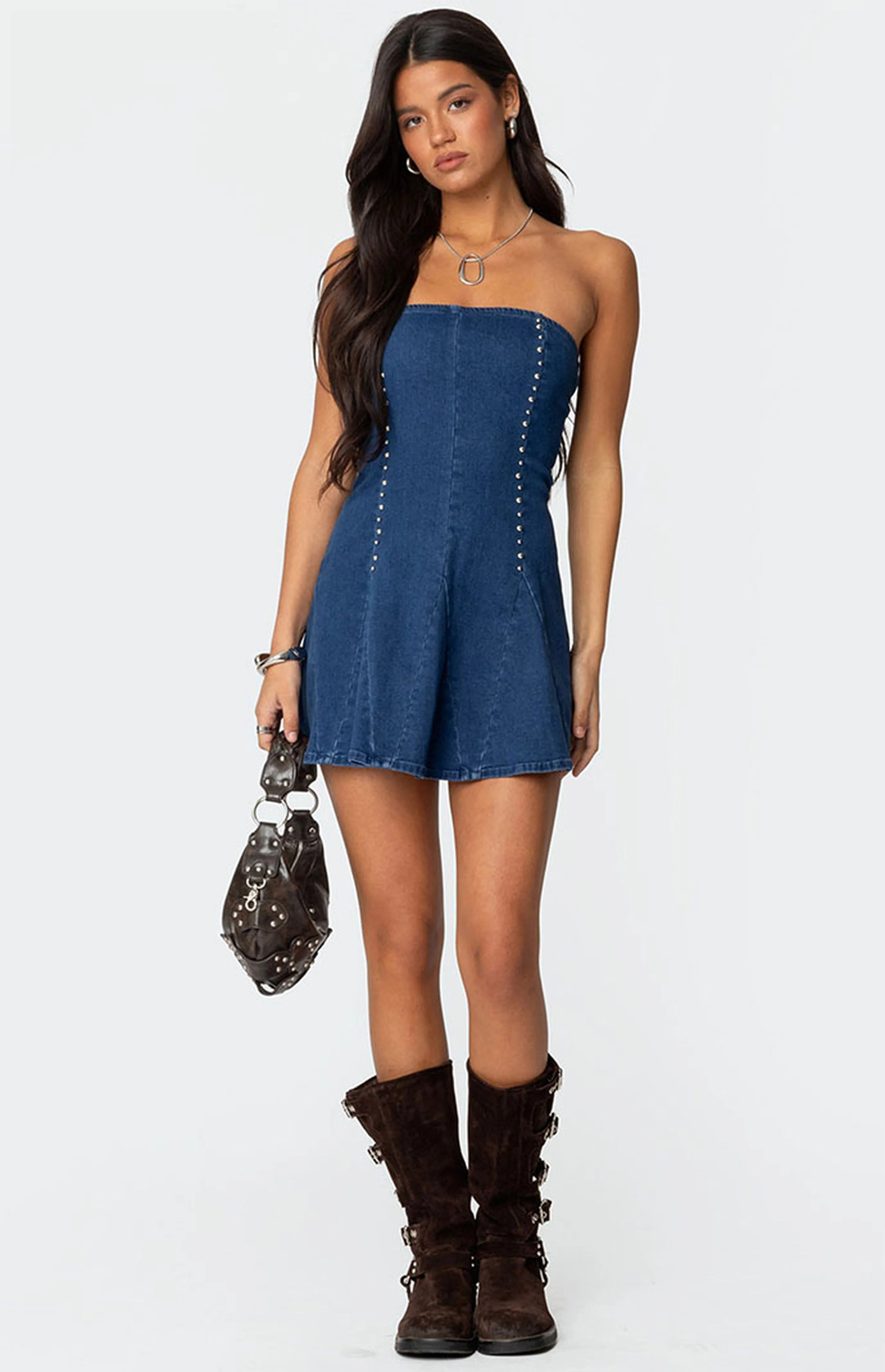 Edikted Fara Strapless Denim Mini Dress | PacSun