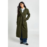 boohoo Women's Tall Belted Wool Look Trench in Khaki | Size: 18 | Boohoo.com (UK & IE)