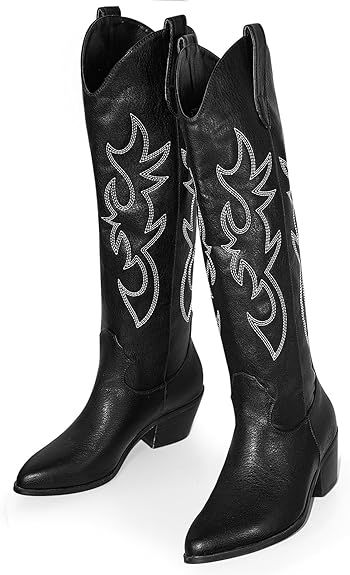 MUCCCUTE Women's Cowgirl Embroidered Western Knee High Boots, Pointed Toe Medium Chunky Heel 5cm ... | Amazon (US)