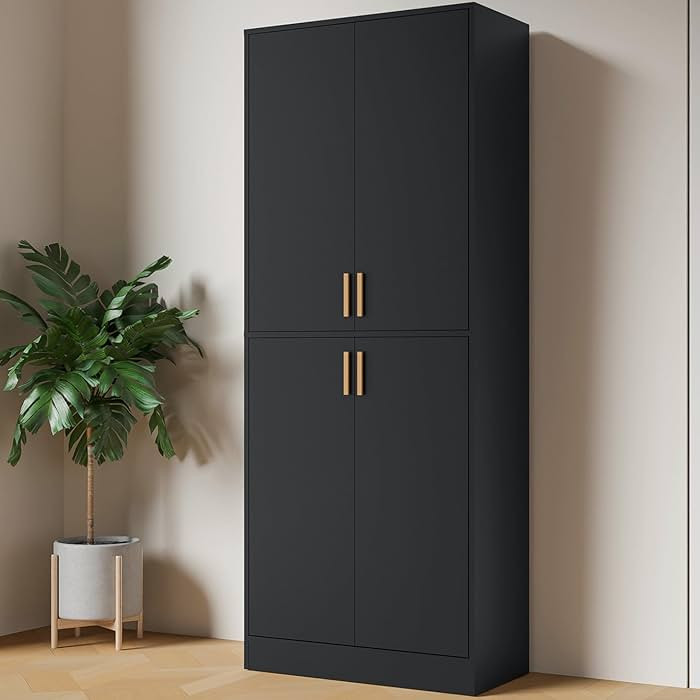 Cozy Castle 71" Tall Kitchen Pantry Cabinet Wood Black for Dining Room Living Room Bathroom | Amazon (US)