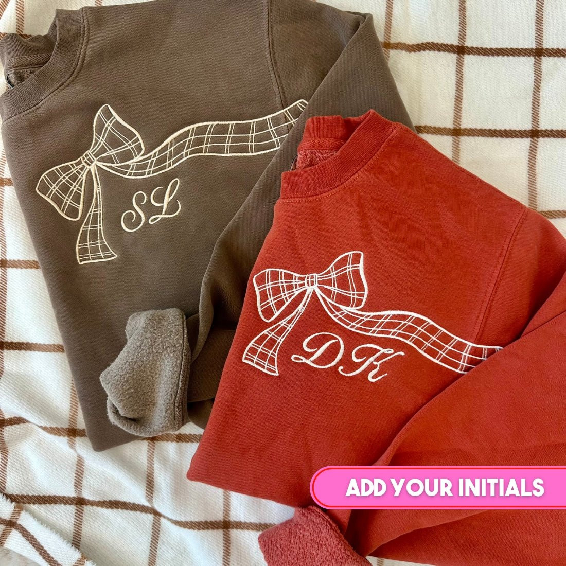 Initialed Plaid 'Bow In The Breeze' Cozy Crew | United Monograms