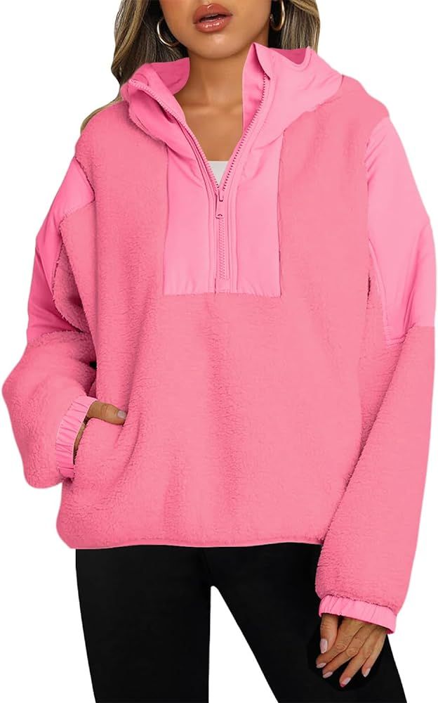 Panadila Womens Half Zip Pullover with Pockets Sherpa Hoodie Oversized Hooded Sweatshirt Warm Fle... | Amazon (US)