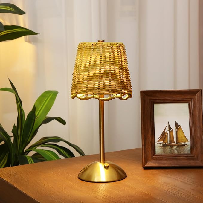 Pickmesh 1 Pack Rattan Table Lamp Woven Boho Table Lamp with Gold Tone Base Wicker Night Light Co... | Amazon (US)