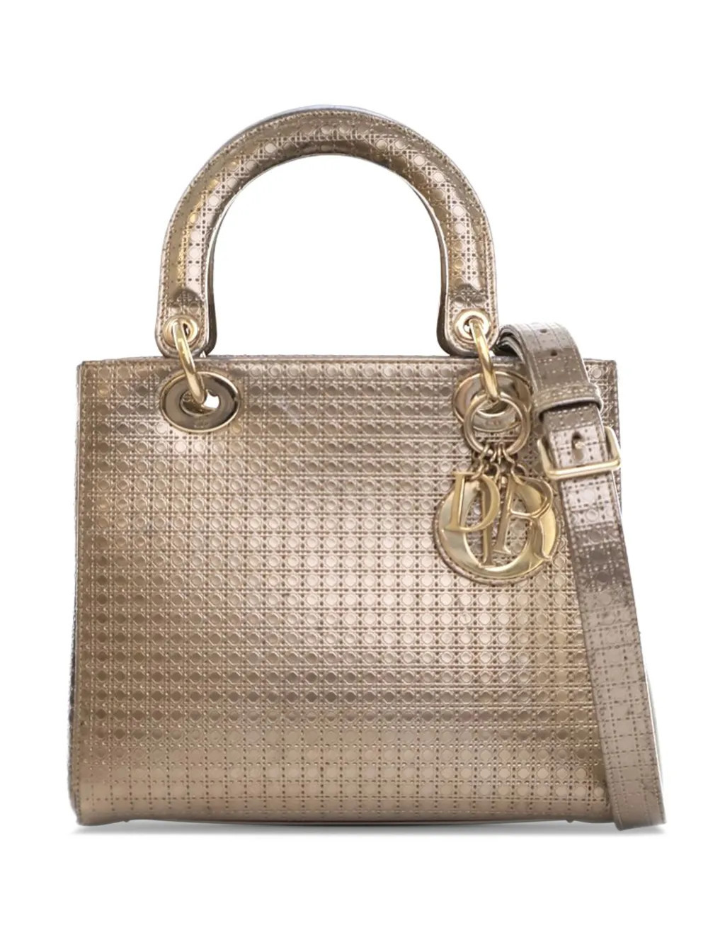 Christian Dior Pre-Owned 2016 Medium Metallic Patent Microcannage Lady Dior satchel - Gold | Farfetch Global