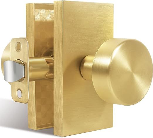 HIEMEY Gold Door Knob Interior,Passage Rectangle Modern Door Knobs, Satin Brass | Amazon (US)