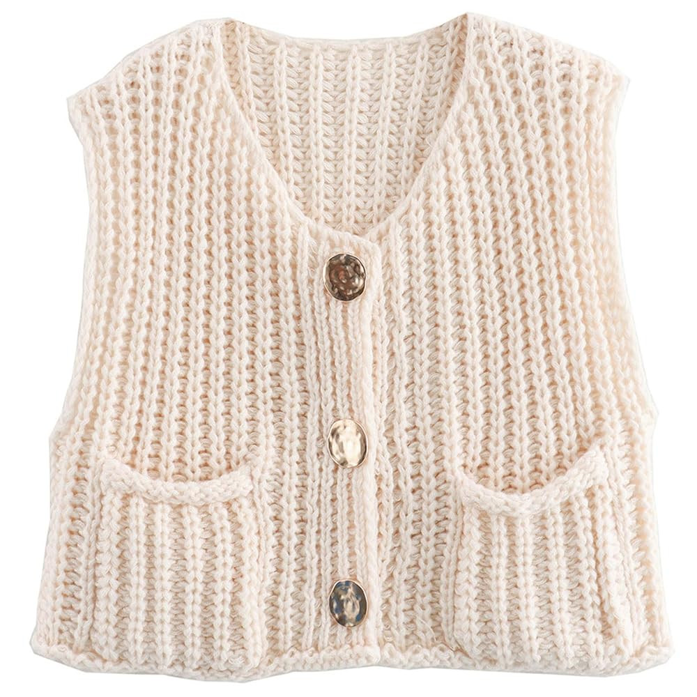 Yimoon Sweater Vest Women Sleeveless Cropped Button Down Chunky Knit Cardigan Casual Knitted Swea... | Amazon (US)
