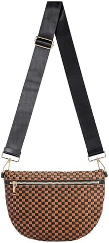 Woven Crossbody Bag for Women, Checkered PU Bum Bag Sling Purse with Adjustable Strap for Travel,... | Amazon (US)