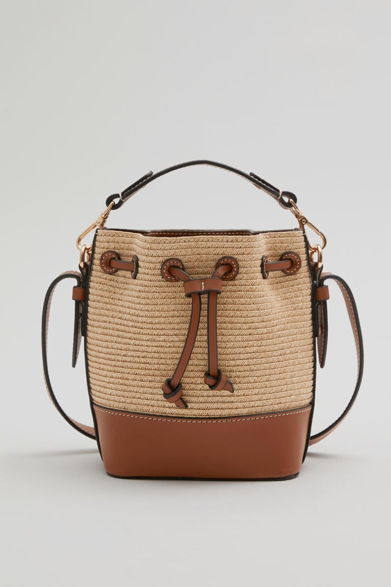 Small Leather Trimmed Straw Bucket | H&M (UK, MY, IN, SG, PH, TW, HK)