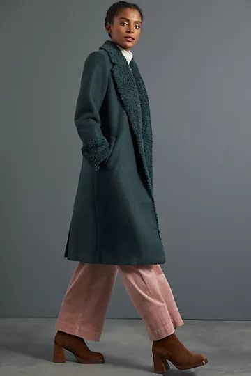 Colorblocked Sherpa-Trimmed Coat | Anthropologie (US)