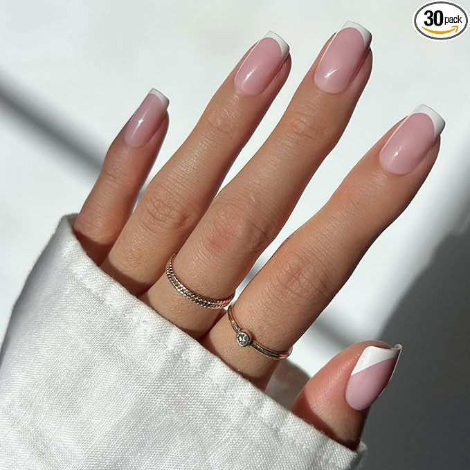 Glamnetic Pink French Press On Nails - Medium Square Fake Nails | 30 Pc Kit | Micro French press ... | Amazon (US)