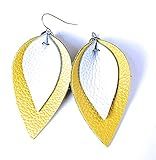 Layered Leather Leaf Earrings for Women (White on Yellow) | Amazon (US)