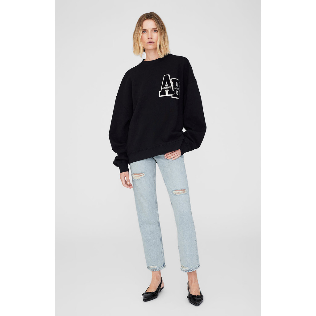 ANINE BING Miles Oversized Sweatshirt Letterman in Black at Nordstrom, Size Medium | Nordstrom