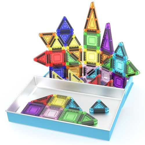 PicassoTiles 40pc Nano Mini Magnetic Tile Construction Building Blocks Travel Toy Set with Storage Case STEM Educational Fun Learning Magnet Tiles Stacking Toys for Toddlers Girls Boys Ages 3+ PN01 | Amazon (US)