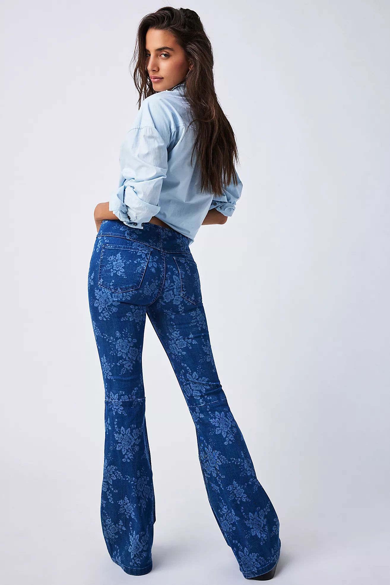 We The Free Penny Pull-On Printed Flare Jeans | Free People (Global - UK&FR Excluded)