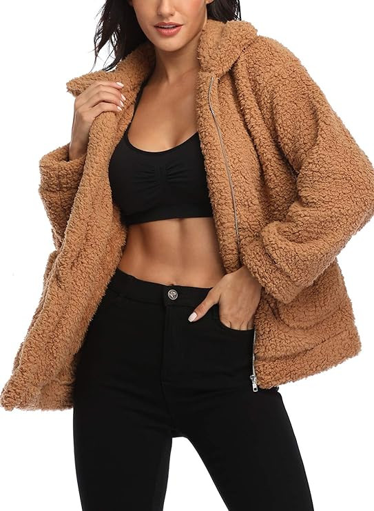 EZIGO Women's Fuzzy Fleece Sherpa Jacket Coat Warm Winter Faux Fur Shearling Jacket Coat with Poc... | Amazon (US)