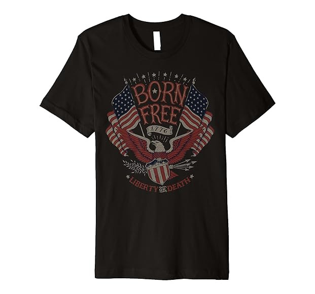 Vintage Born Free Eagle American Flag 1776 4th of July USA Premium T-Shirt | Amazon (US)