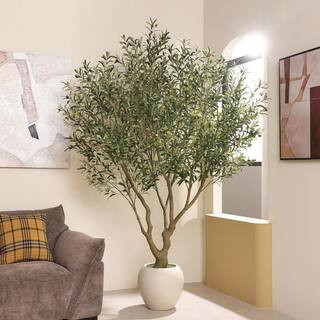 8 ft. Artificial Olive Tree with Large White Planter, Fake Olive Silk Tree for Indoor Home Decor and Gift | The Home Depot
