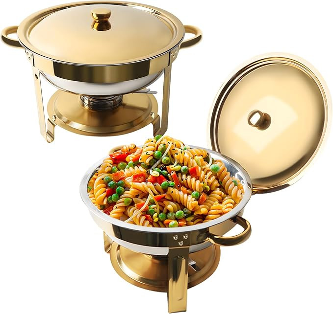 Chafing Dish for Buffet Set, 4.8 Qt 2 Packs Buffet Servers and Warmers Set with Lid Holder, Gold ... | Amazon (US)