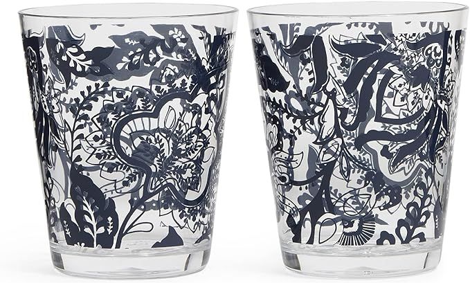 Vera Bradley Women's Indoor/Outdoor Acrylic Cups Set of 2, Java Navy & White, One Size | Amazon (US)