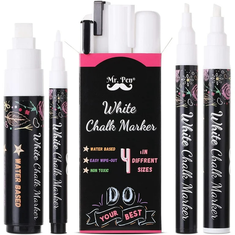 Mr. Pen- White Chalk Markers, 4 pcs, Assorted Size, Chalk Marker, Chalk Pen, Liquid Chalk Marker | Walmart (US)