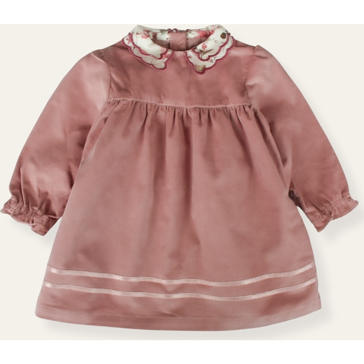 Manon Velvet Baby Dress with Scalloped Collar, Pink | Maisonette