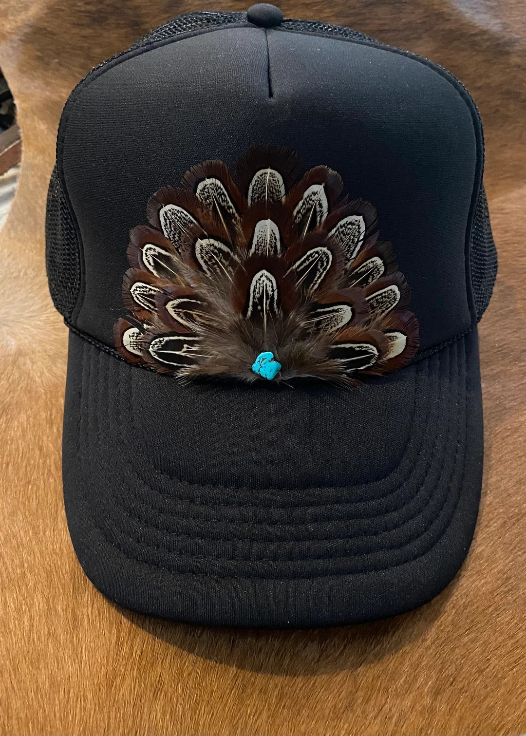 Feather Trucker Hat in BLACK Pheasant in Black - Etsy | Etsy (US)