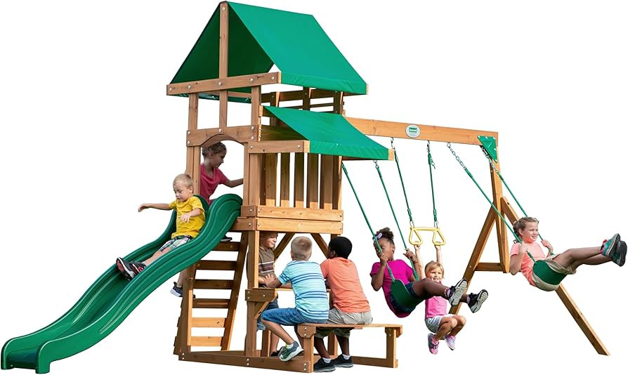 Backyard Discovery Belmont All Cedar Wood Playset Swing Set Green | Amazon (US)