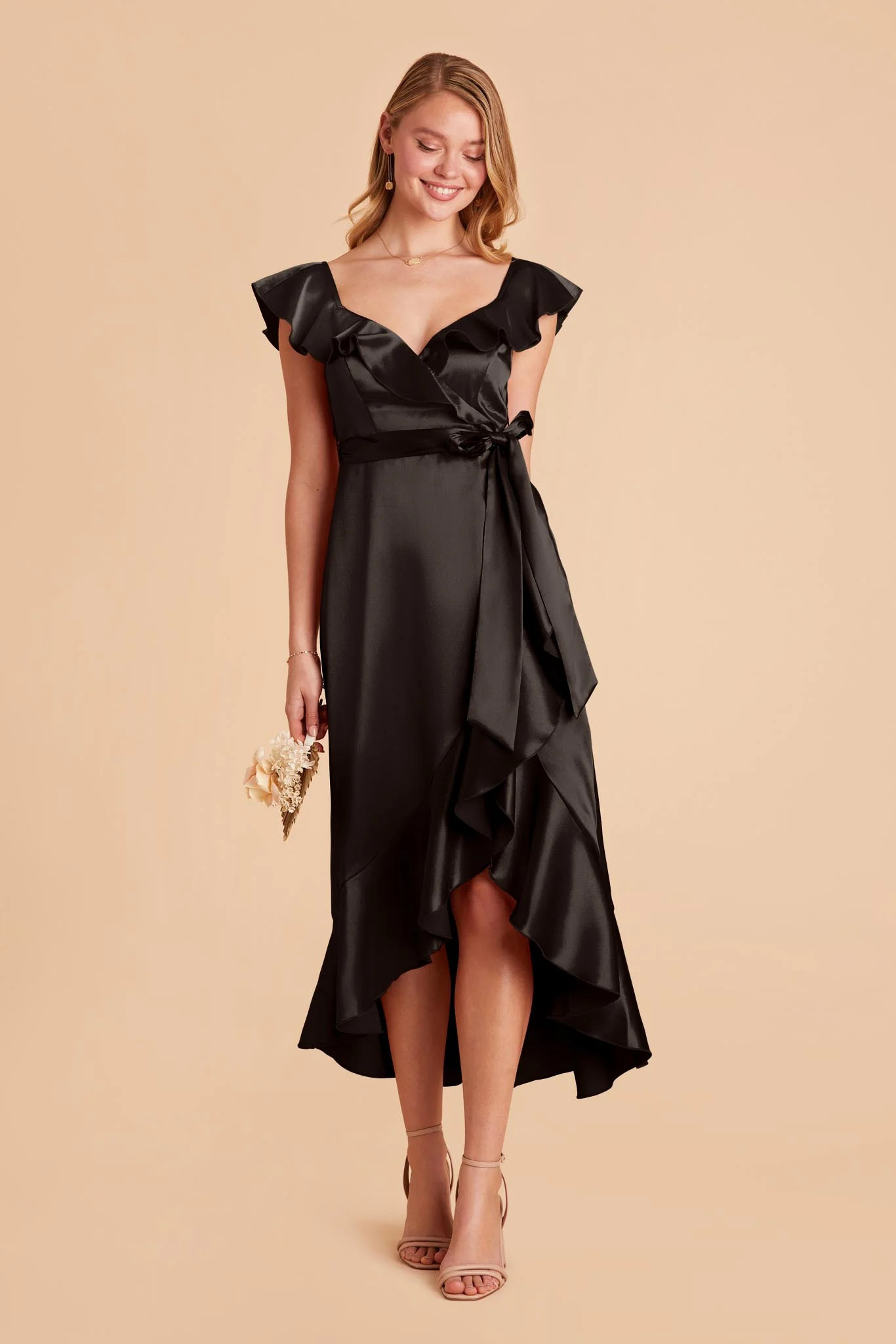 James Shiny Satin Midi Dress - Black | Birdy Grey