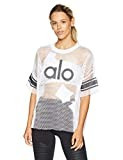 Alo Yoga Women's Yoga Jersey Short Sleeve Top, White/Alo Crackle/Black, M | Amazon (US)