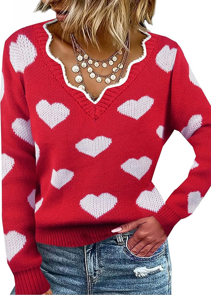 Women Fall Color Block V Neck Pullover Long Sleeve Sexy Cozy Ladies Sweaters Tops | Amazon (US)