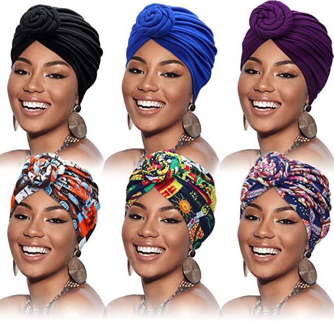 SATINIOR 6 Pieces Women African Turban Flower Knot Pre-Tied Bonnet Beanie Cap Headwrap (Pure Flow... | Amazon (US)