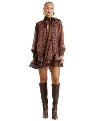 Bardot Women's Mock Neck Adrie Babydoll Mini Dress - Leopard | Macy's