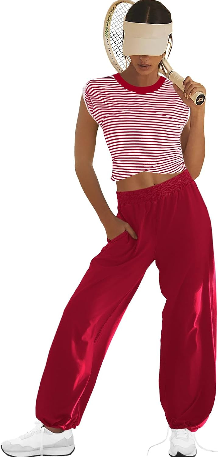 LAMISSCHE Womens Lounge Set Crop Top and Wide Leg pants Sets with Pockets | Amazon (US)