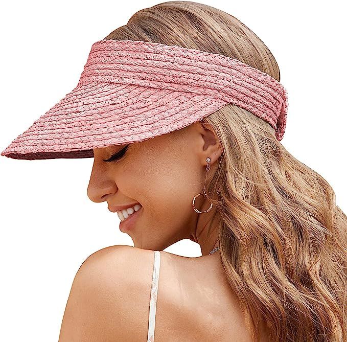 Straw Hats for Women, Visor Hats for Women Beach Hats for Women Sun Hat Womens Straw Hat Made of ... | Amazon (US)