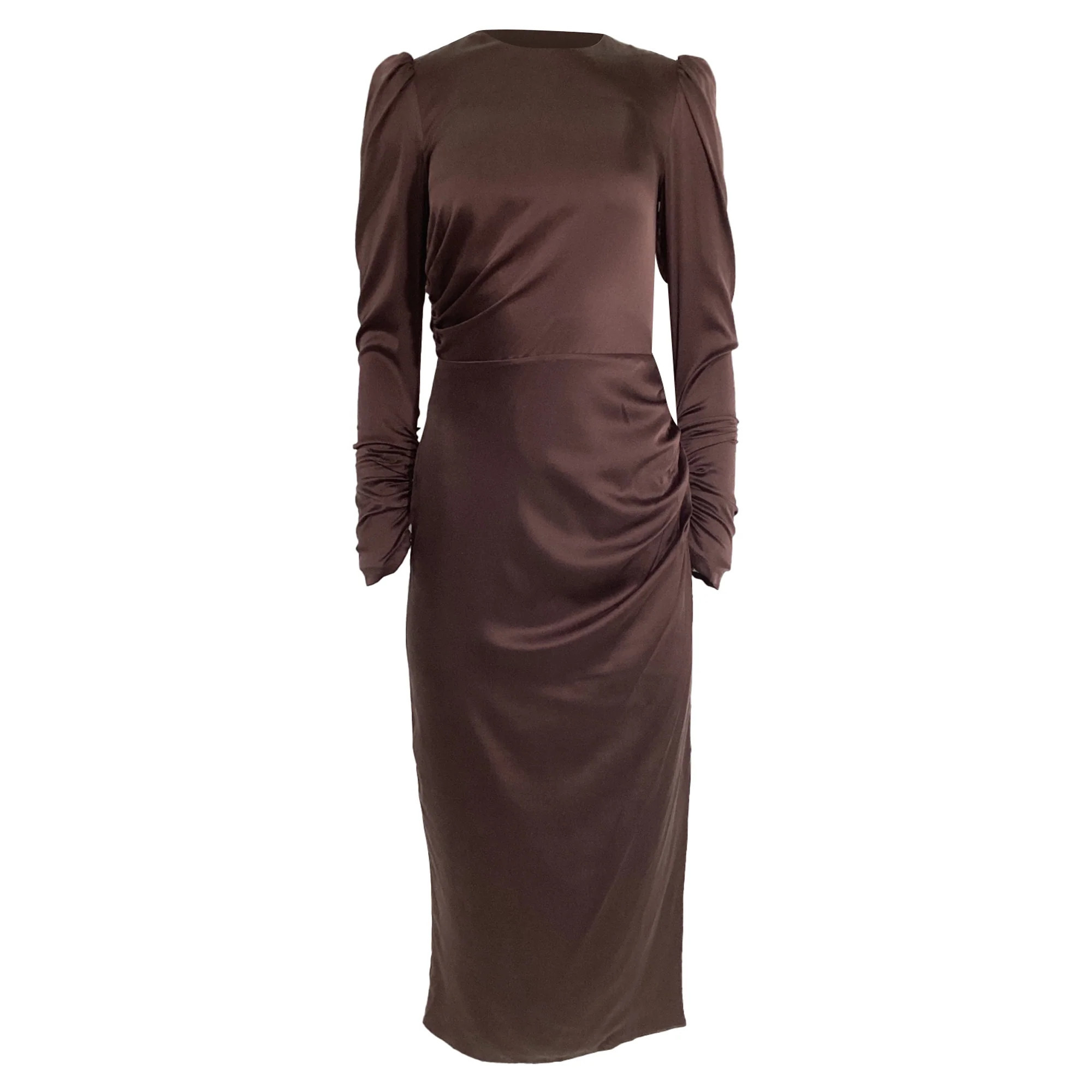 Zimmermann Ruched Drape Midi Dress in Brown Silk | Shop Simon