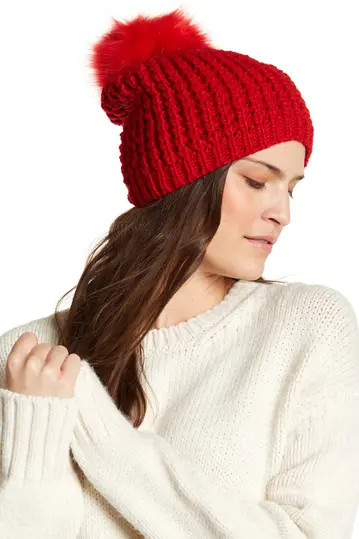 Faux Fur Pompom Classic Beanie | Nordstrom Rack